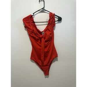 Princess Polly Medina Red Bodysuit Size 4 Milkmaid Short Puff Sleeves